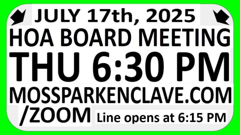 HOA Board Meeting Kiosk Street Sign 17jul25