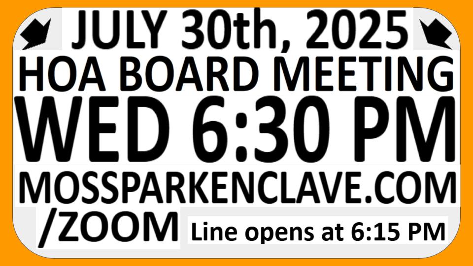 HOA Board Meeting Kiosk Street Sign 30jul25